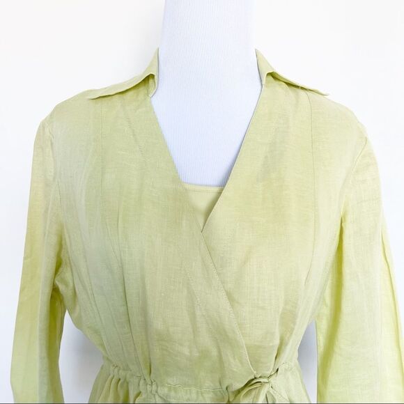 Samuel Dong Lime Green Linen wrap Blouse with separate tank - Picture 3 of 6